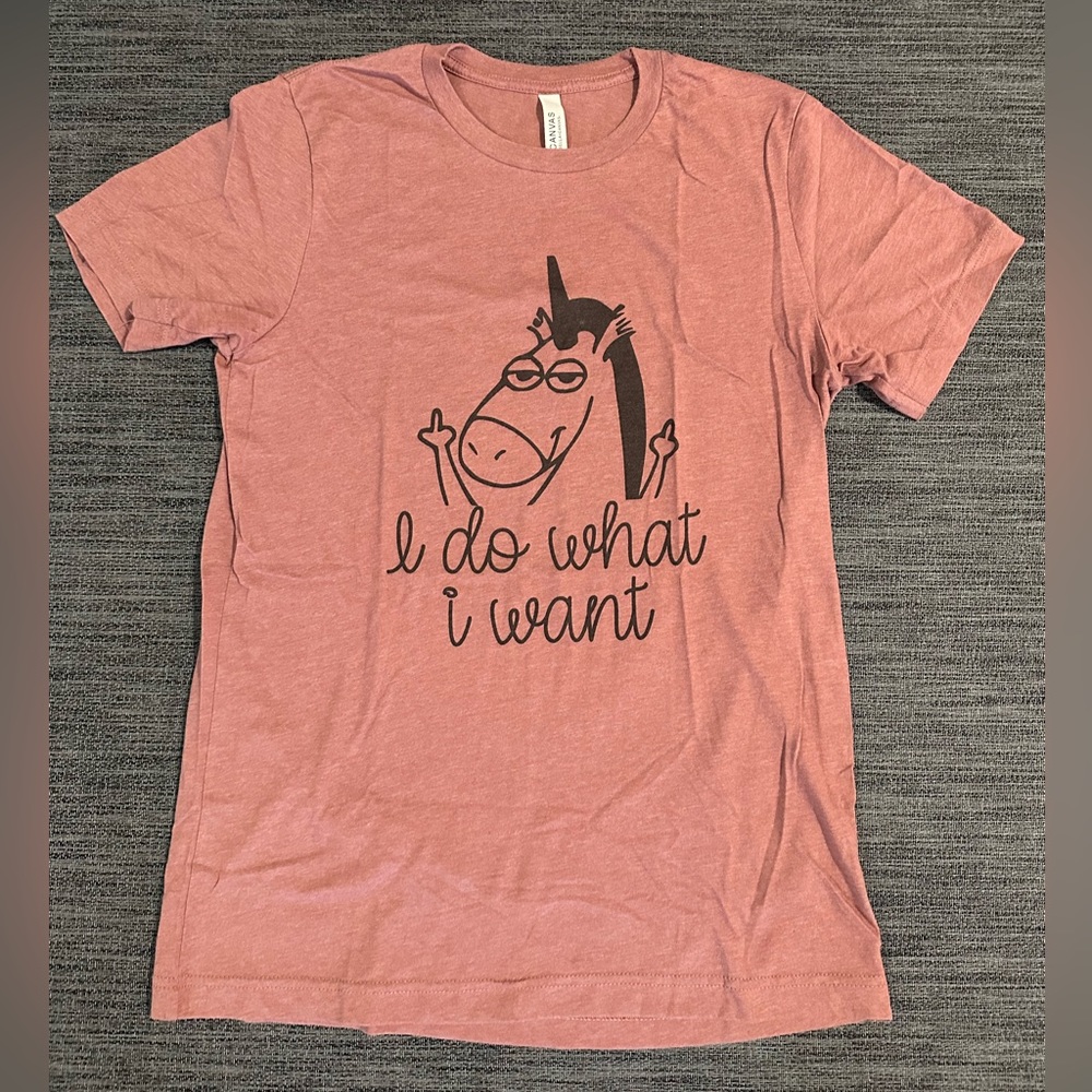 Unisex Peach Salmon I Do What I Want Graphic Unicorn Tee T-Shirt Medium FUNNY